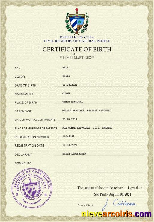 Cuba vital record birth certificate